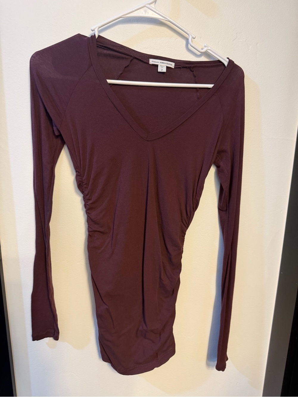 James Perse Long-Sleeve V-Neck Top in Plum